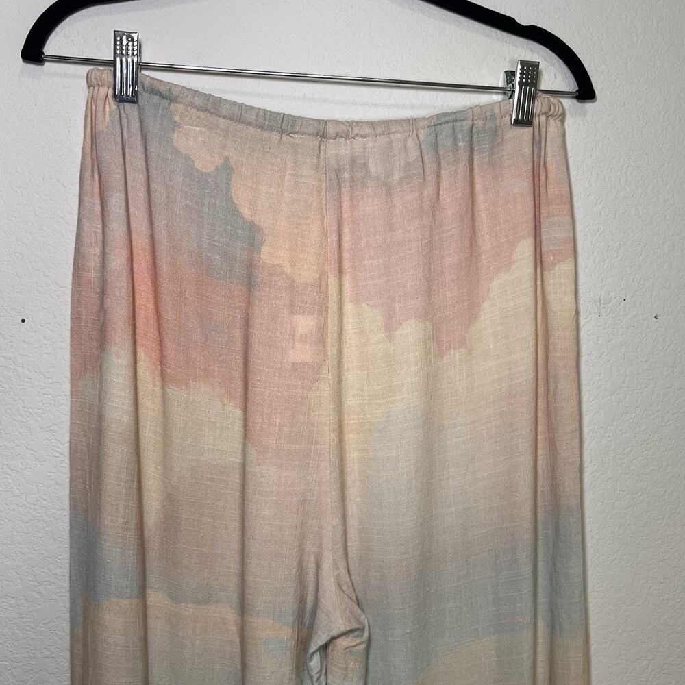 Label of Love Linen Blend Pants Size M Tropical Wide Leg Vacation Pastel Pull On - Picture 8 of 10